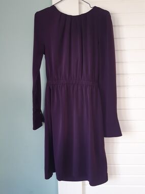 H&M Deep Purple Long-Sleeve Gathered-Waist Dress